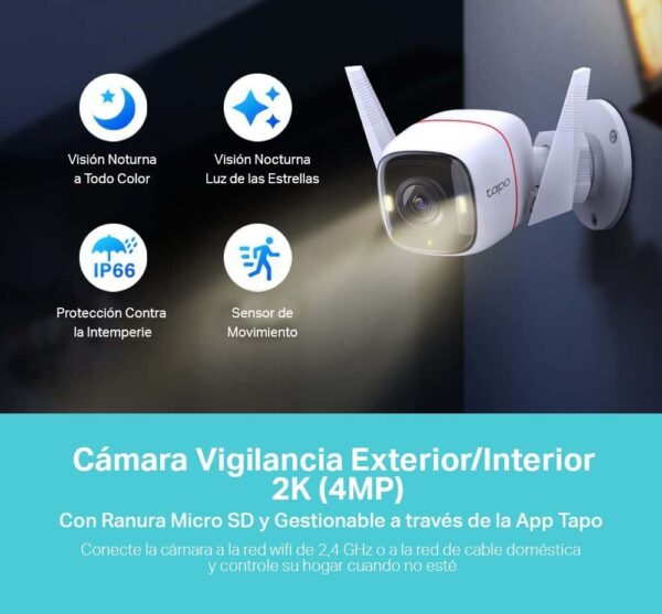 Cámara Vigilancia Exterior WiFi TP-Link Tapo C320WS, Resolución QHD 4MP, Visión Nocturna a Color, Compatible con Alexa y Google - Imagen 3