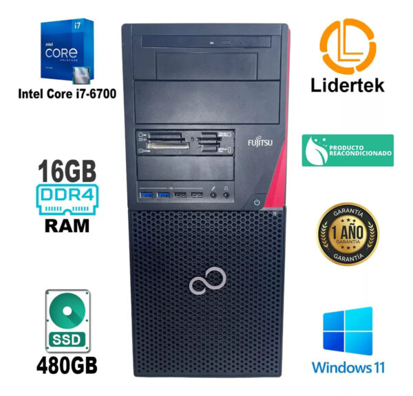 Pc Torre Core i7-6700 16gb Ddr4 Ram 480gb Ssd Grafica 4gb - Imagen 2