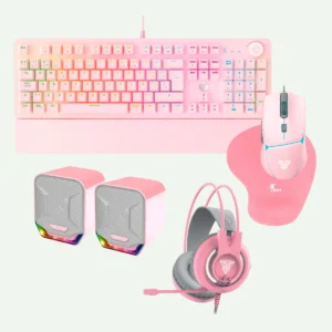 Combo Gamer Rosa Mouse + Teclado + Auriculares + Parlantes