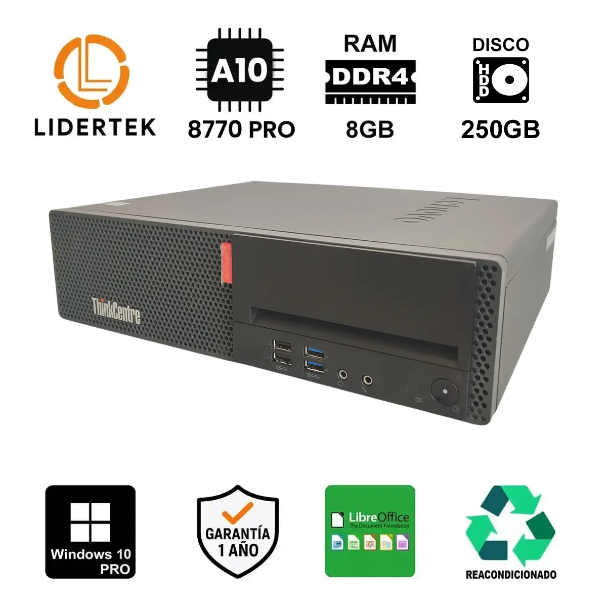 Computadora Escritorio Lenovo Amd A10 8gb Ram Disco 250gb